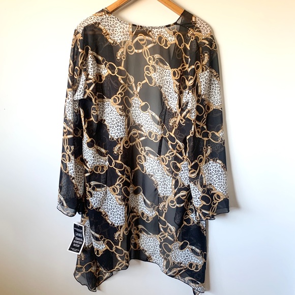 Black and Gold Chain Pattern Beach Cover Up Sz M-L - Picture 2 of 10